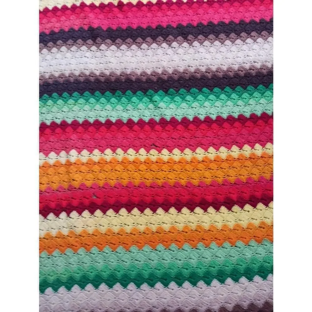 Handmade Knit Granny Stripe Afghan Blanket Red 58x44